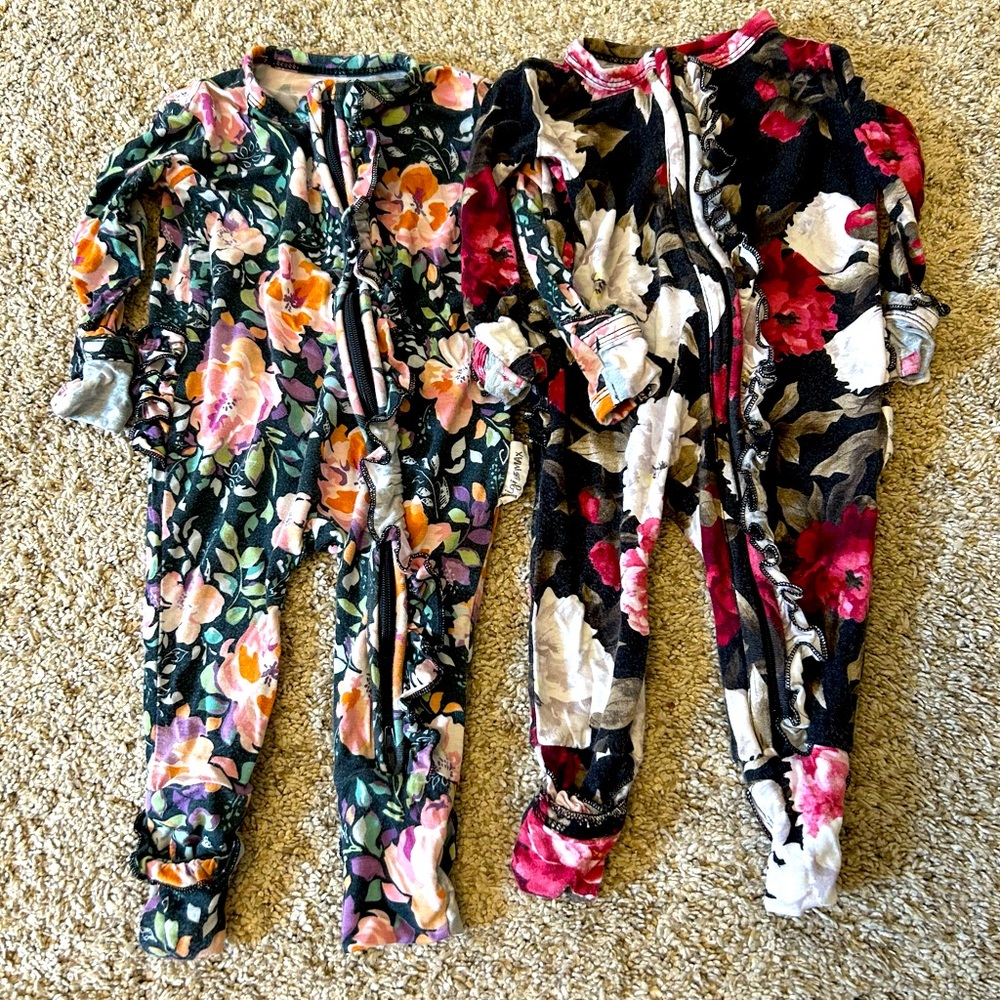 Floral Footed Baby One-Piece Pajama - Navy & Black Floral